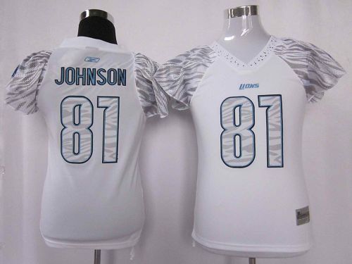 Lions #81 Calvin Johnson White Women's Zebra Field Flirt Stitched NFL Jersey